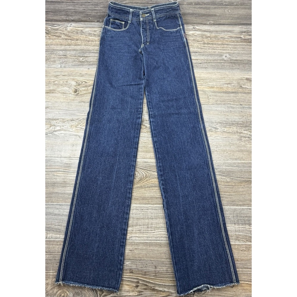 Vintage Jordache Jeans 30~ 26x35 (LONG) Blue/Yellow Stitch Raw Hem USA MADE